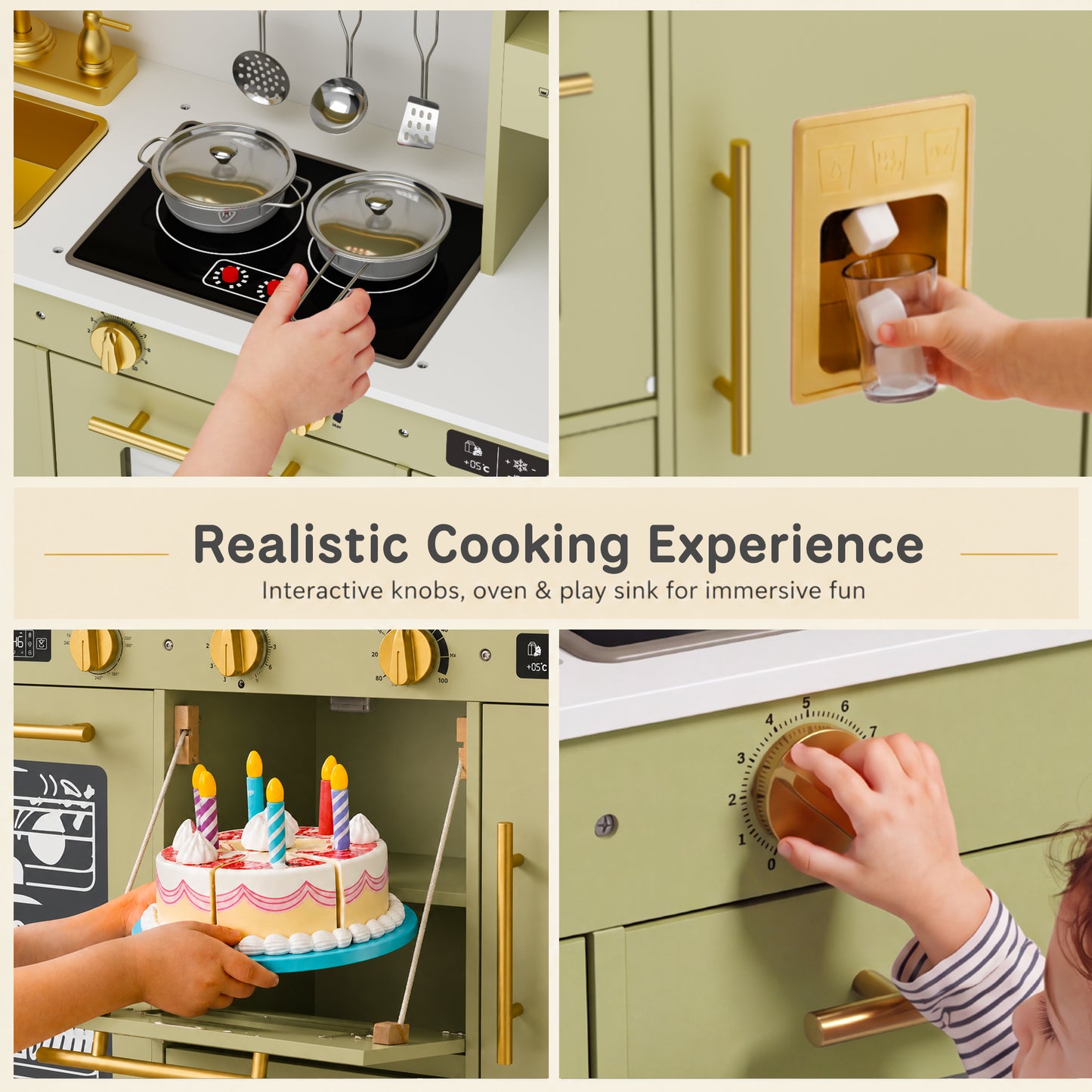 AILEEKISS Kids Toy Kitchen for Children, Pretend Kids Play Kitchen Set with Cooking Accessories, Green