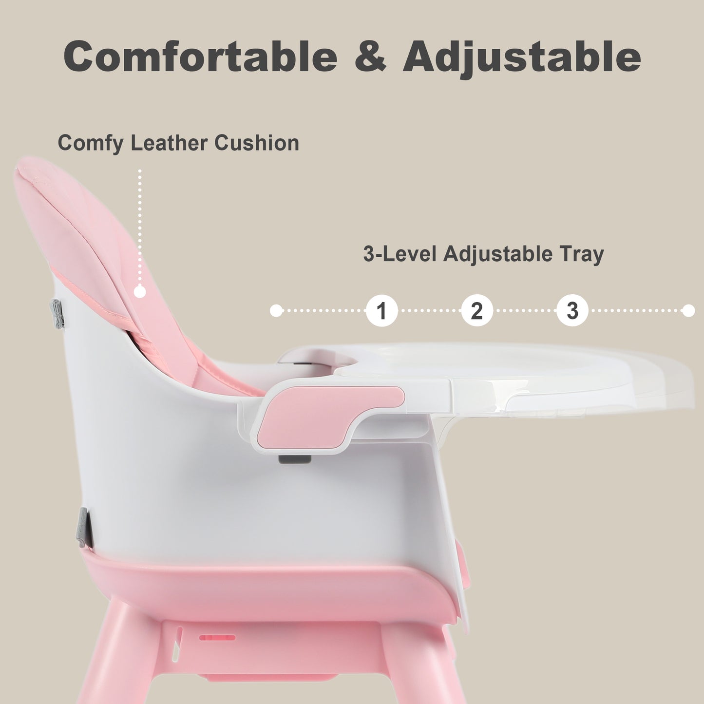 AILEEKISS 7 in 1 Wooden Baby High Chair for Toddler, Infant Feeding Chair with Removable Tray, Pink