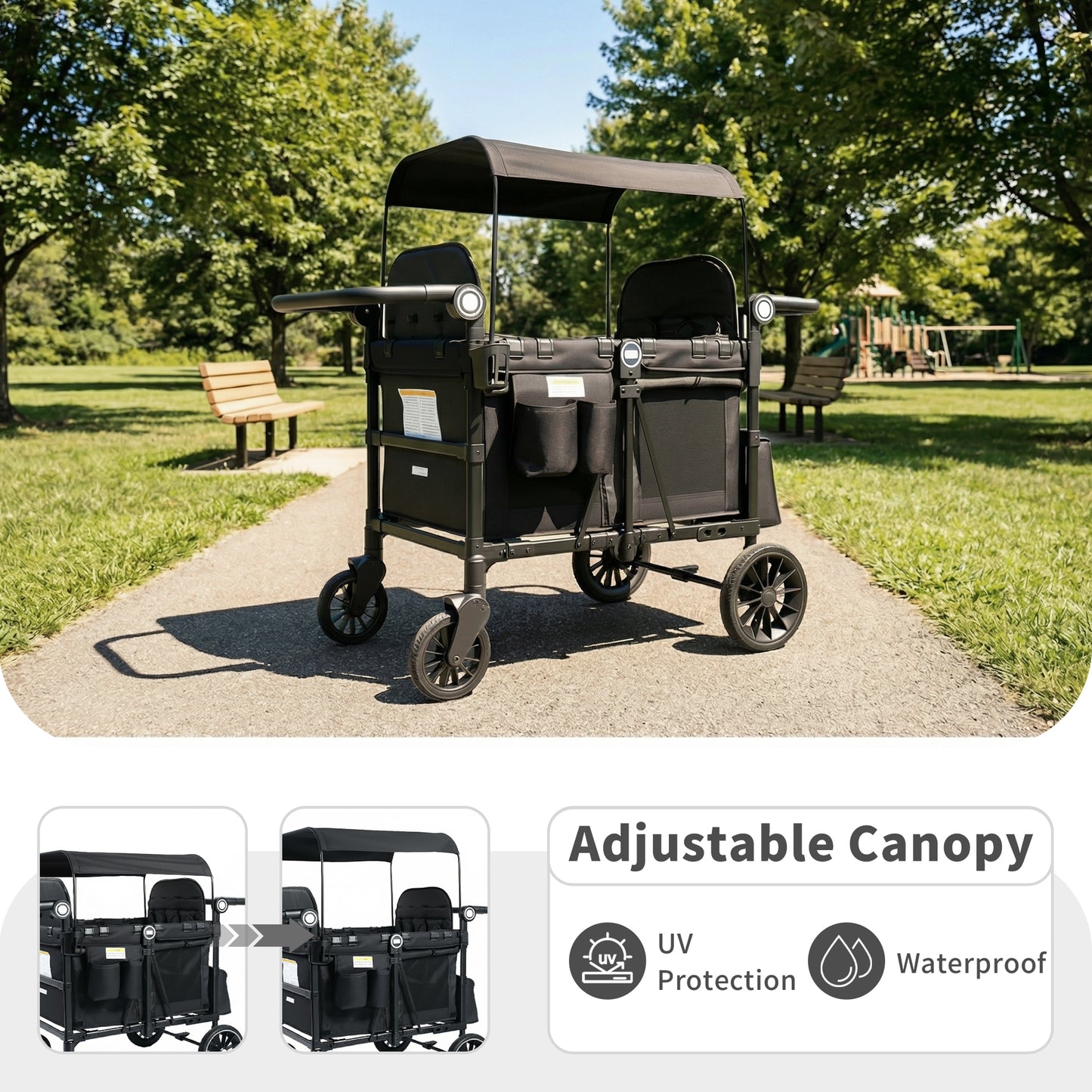 AILEEKISS Wagon Stroller for 4 Toddlers, 4-in-1 Baby Wagon with Canopy, 59 Pounds, Black