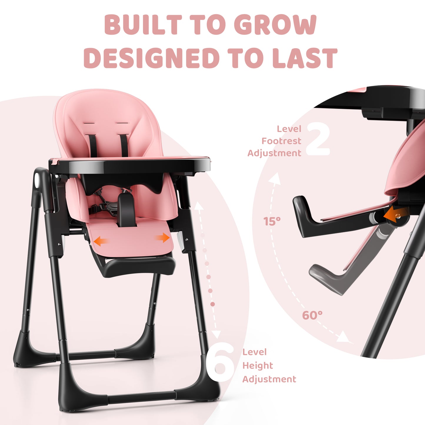 AILEEKISS Foldable High Chair for Baby, Toddler Eating Chair with Detachable Double Trays, Black Pink