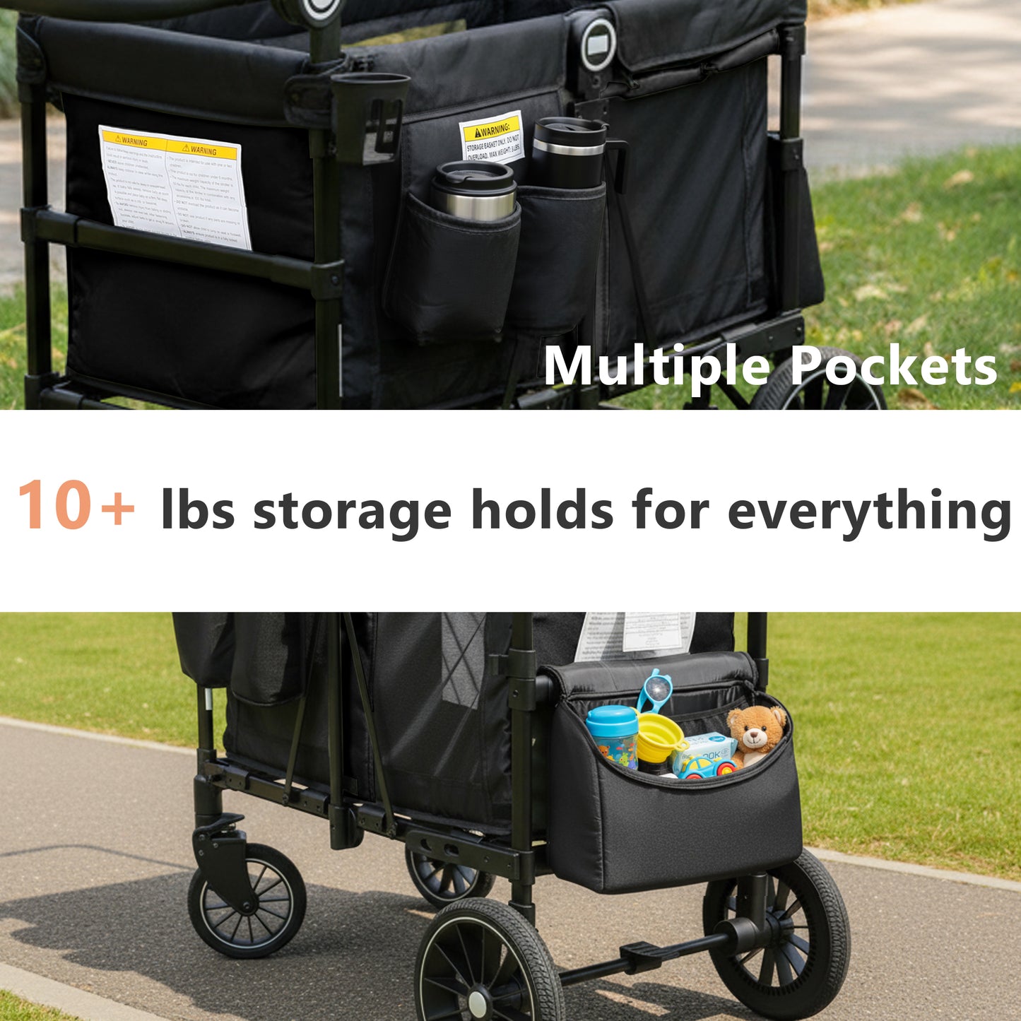 AILEEKISS Stroller Wagon for 2 Toddlers with Canopy, All-Terrain Baby Wagon Stroller, 55 Pounds, Black