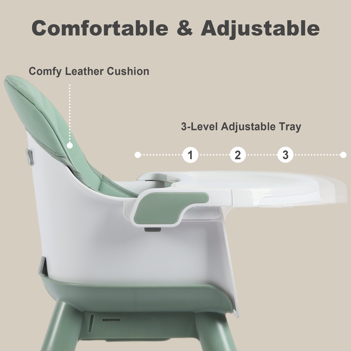 AILEEKISS 7 in 1 Wooden Baby High Chair Infant Feeding Chair with Removable Tray, Green