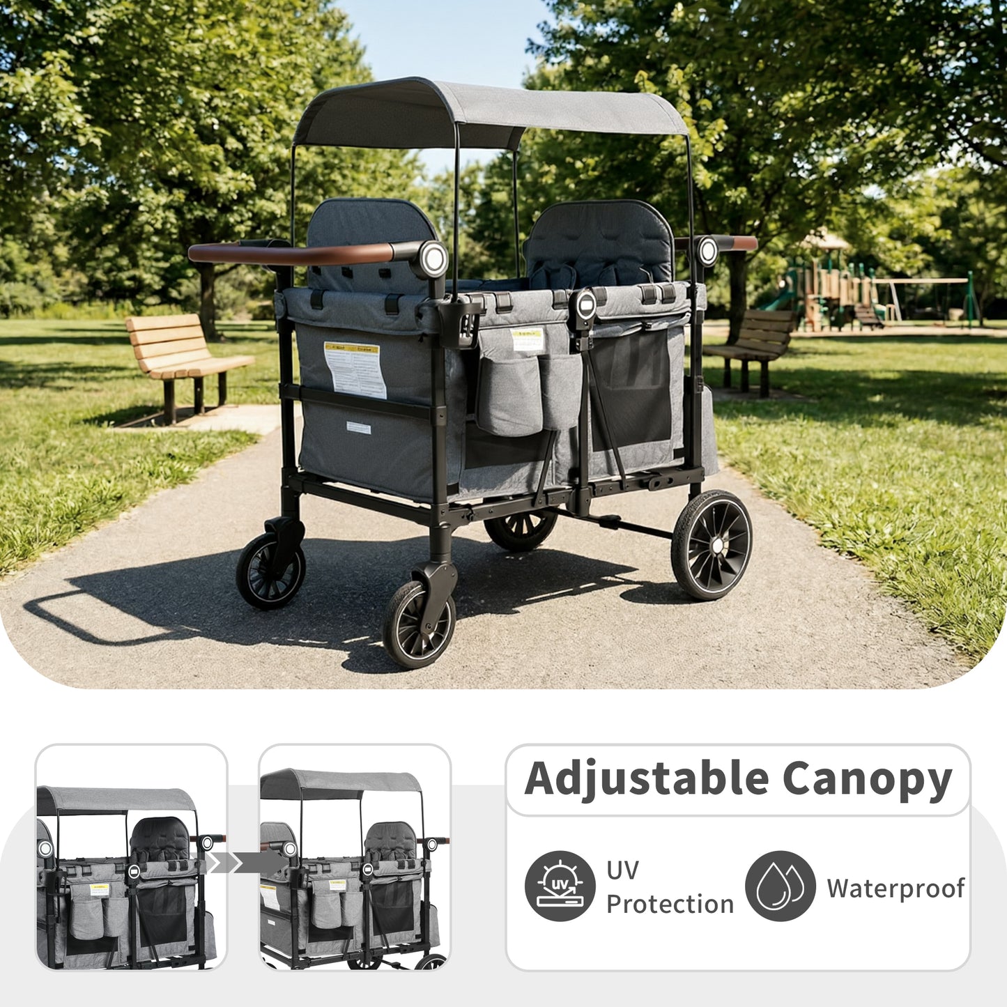 AILEEKISS Wagon Stroller for 4 Toddlers, 4-in-1 Baby Wagon with Canopy, 59 Pounds, Grey