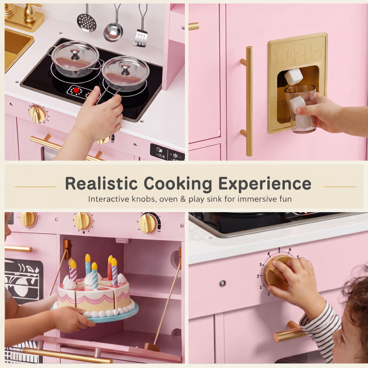 AILEEKISS Kids Toy Kitchen for Children, Pretend Kids Play Kitchen Set with Cooking Accessories, Pink