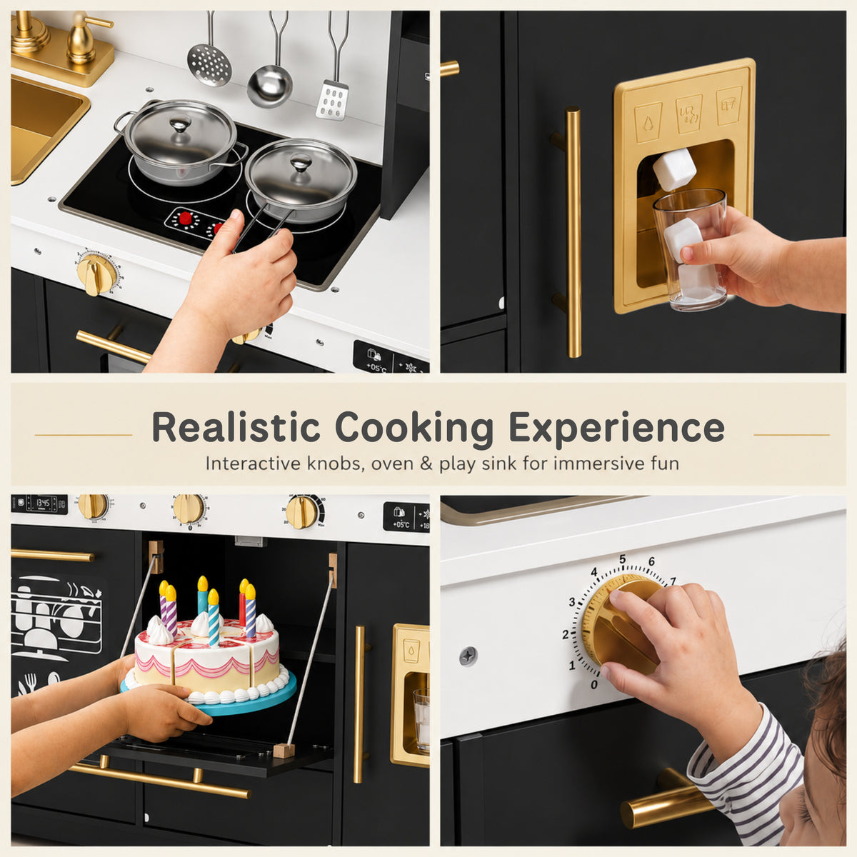 AILEEKISS Kids Toy Kitchen for Children, Pretend Kids Play Kitchen Set with Cooking Accessories, Black