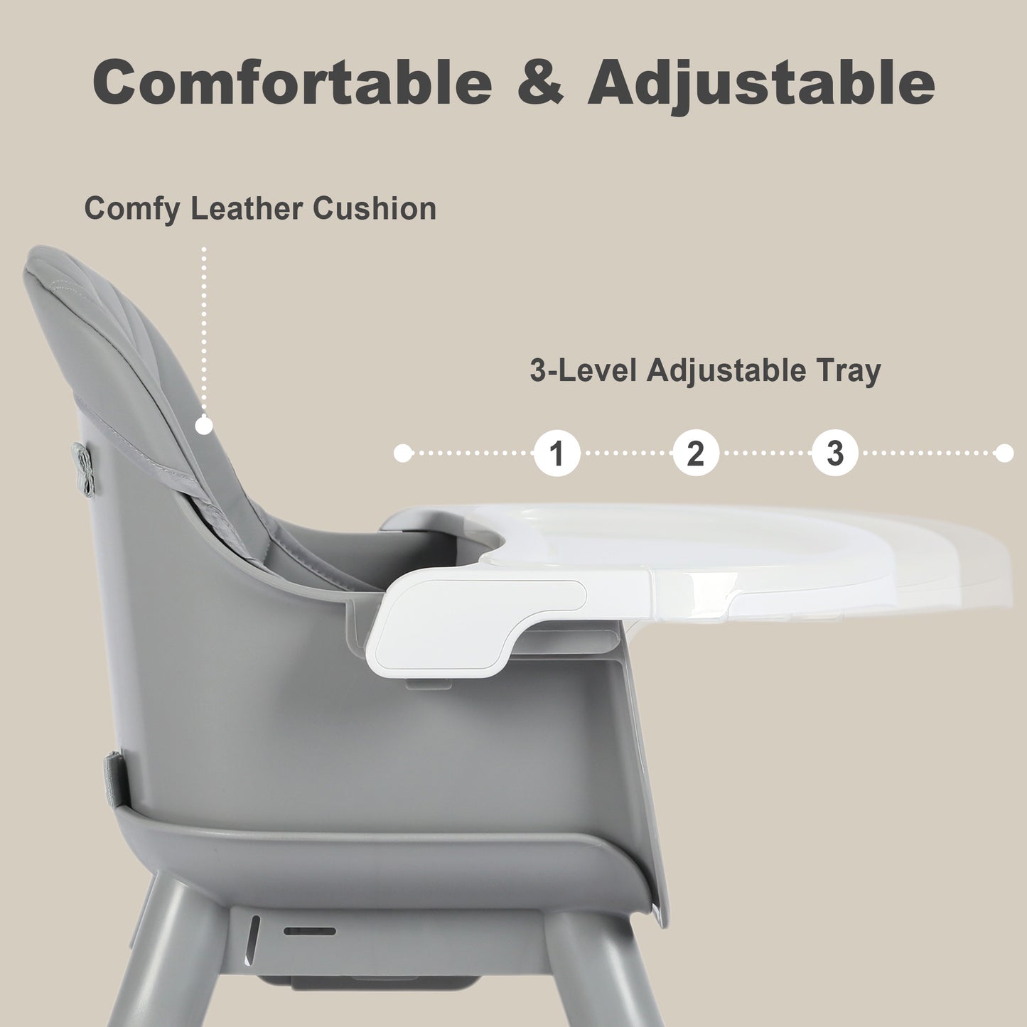 AILEEKISS 7 in 1 Wooden Baby High Chair Infant Feeding Chair with Removable Tray