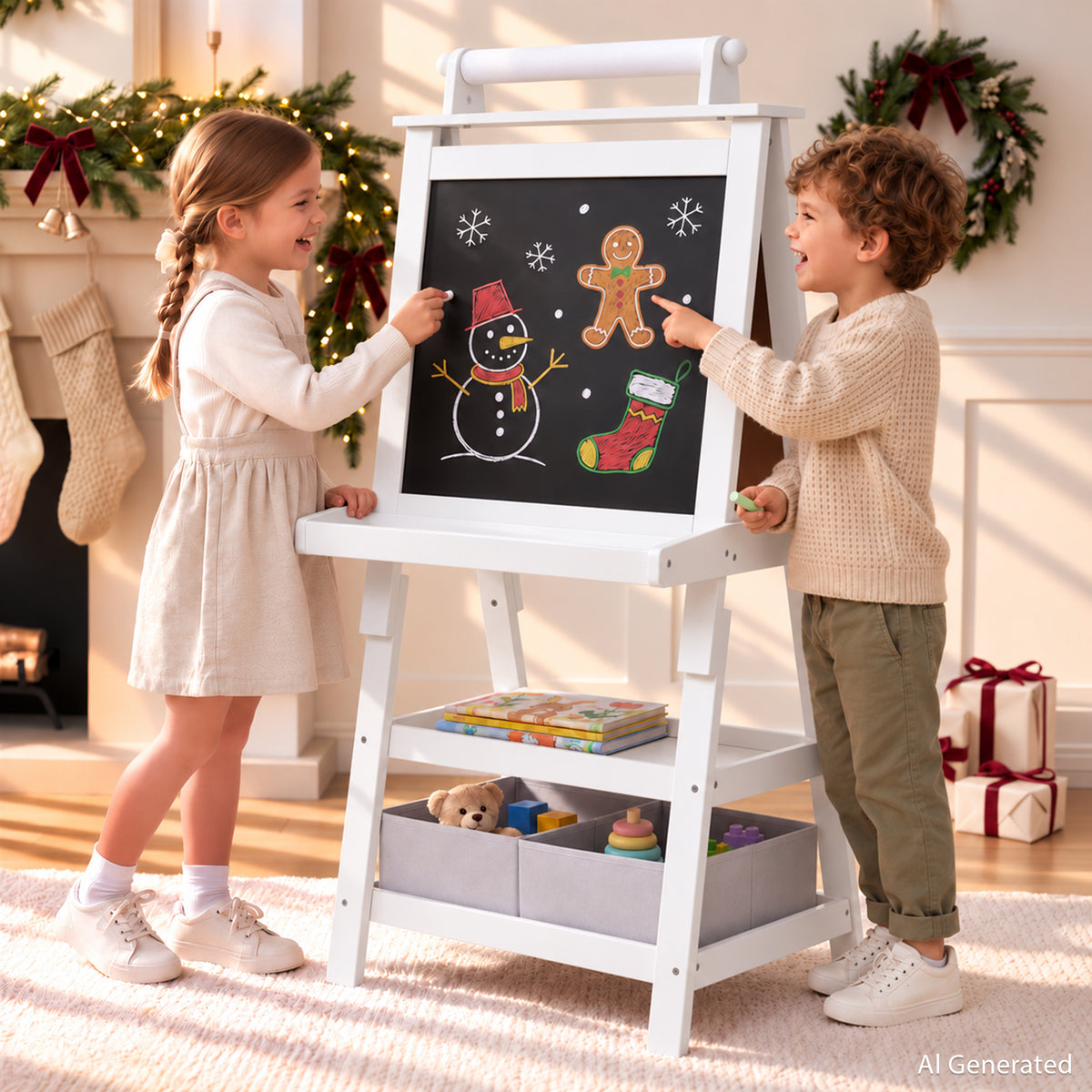 LINLUX 3 in 1 Kids Art Easel Drawing Board Double-Sided Whiteboard Chalkboard, White