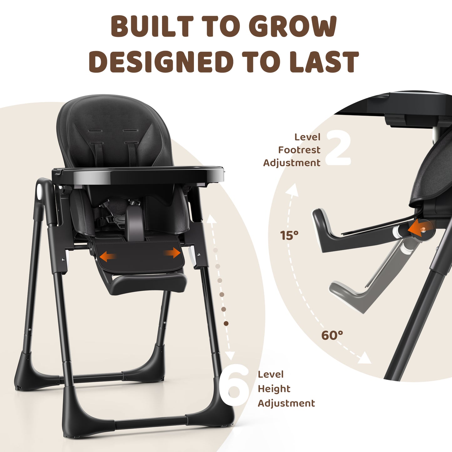 AILEEKISS Foldable High Chair for Baby, Toddler Eating Chair with Detachable Double Trays, Black
