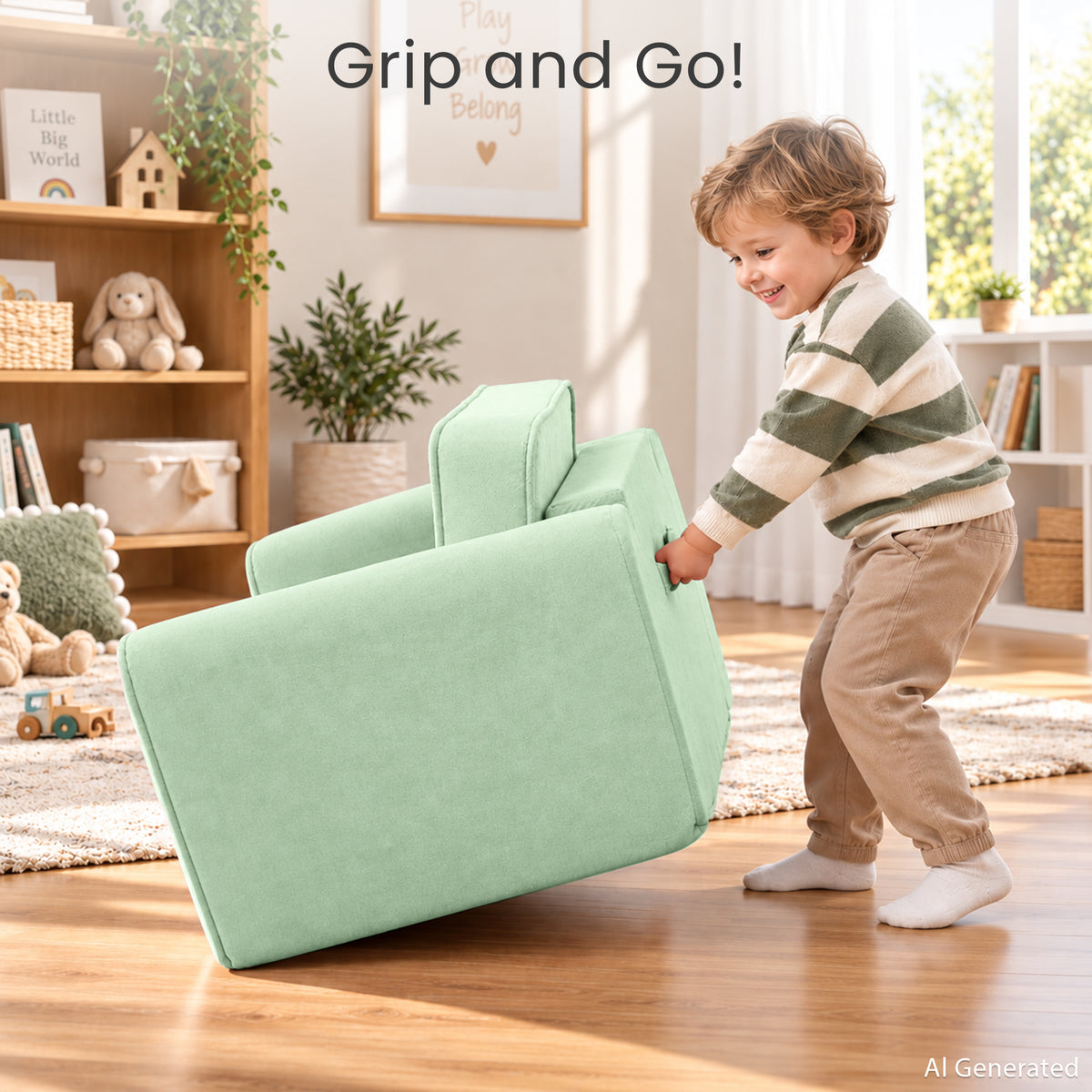 AILEEKISS 2-in-1 Toddler Sofa Chair, Foldable Kids Couch Flip Open Bed for Playroom, Green