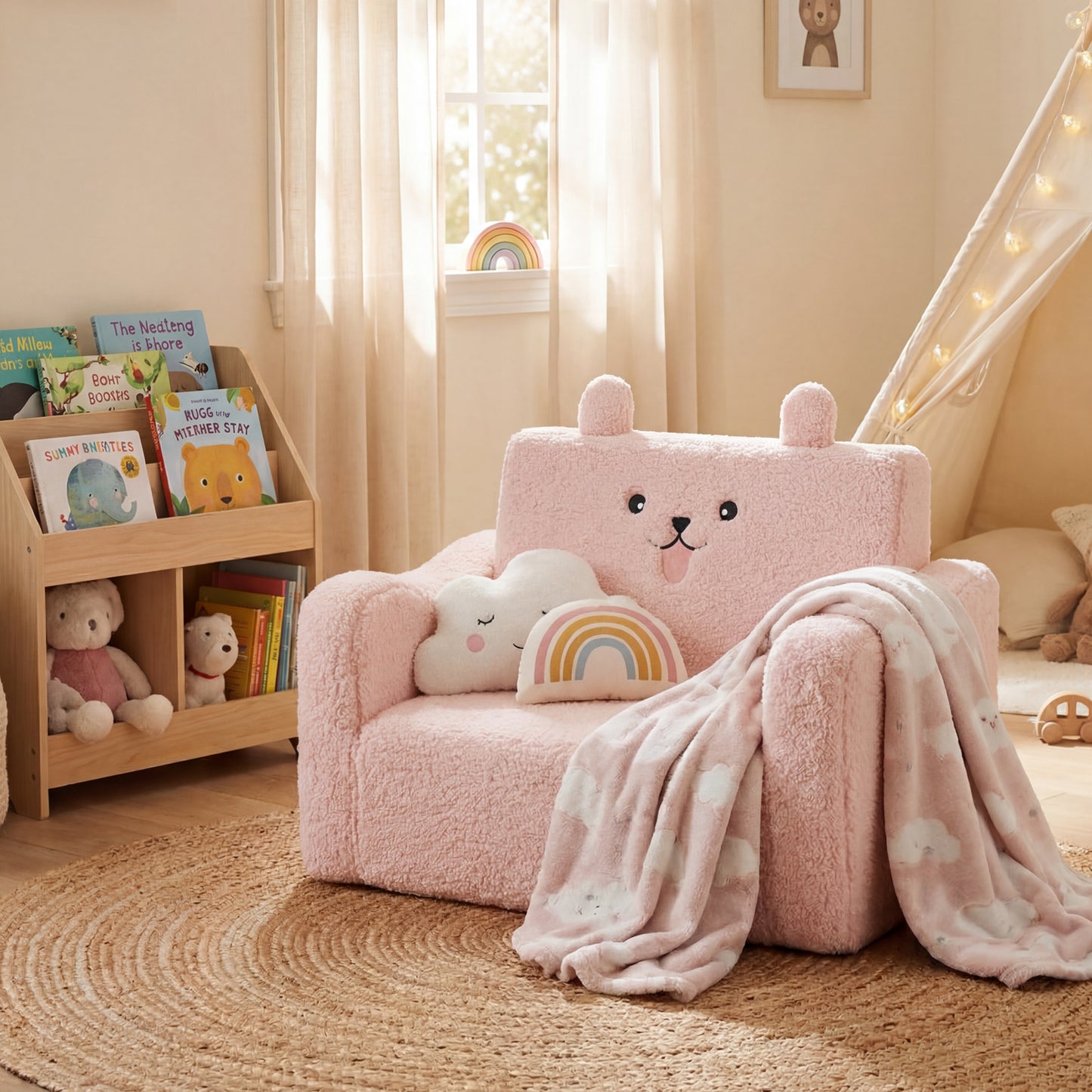 AILEEKISS Toddler Sofa, Foldable Kids Sofa Couch, Convertible Baby Lounger Chair for Playroom, Pink