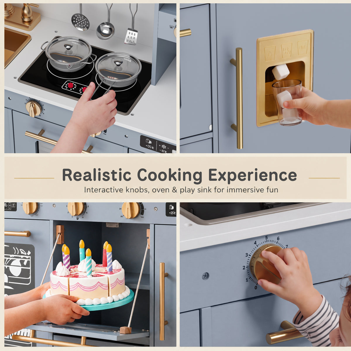 AILEEKISS Kids Toy Kitchen for Children, Pretend Kids Play Kitchen Set with Cooking Accessories, Blue