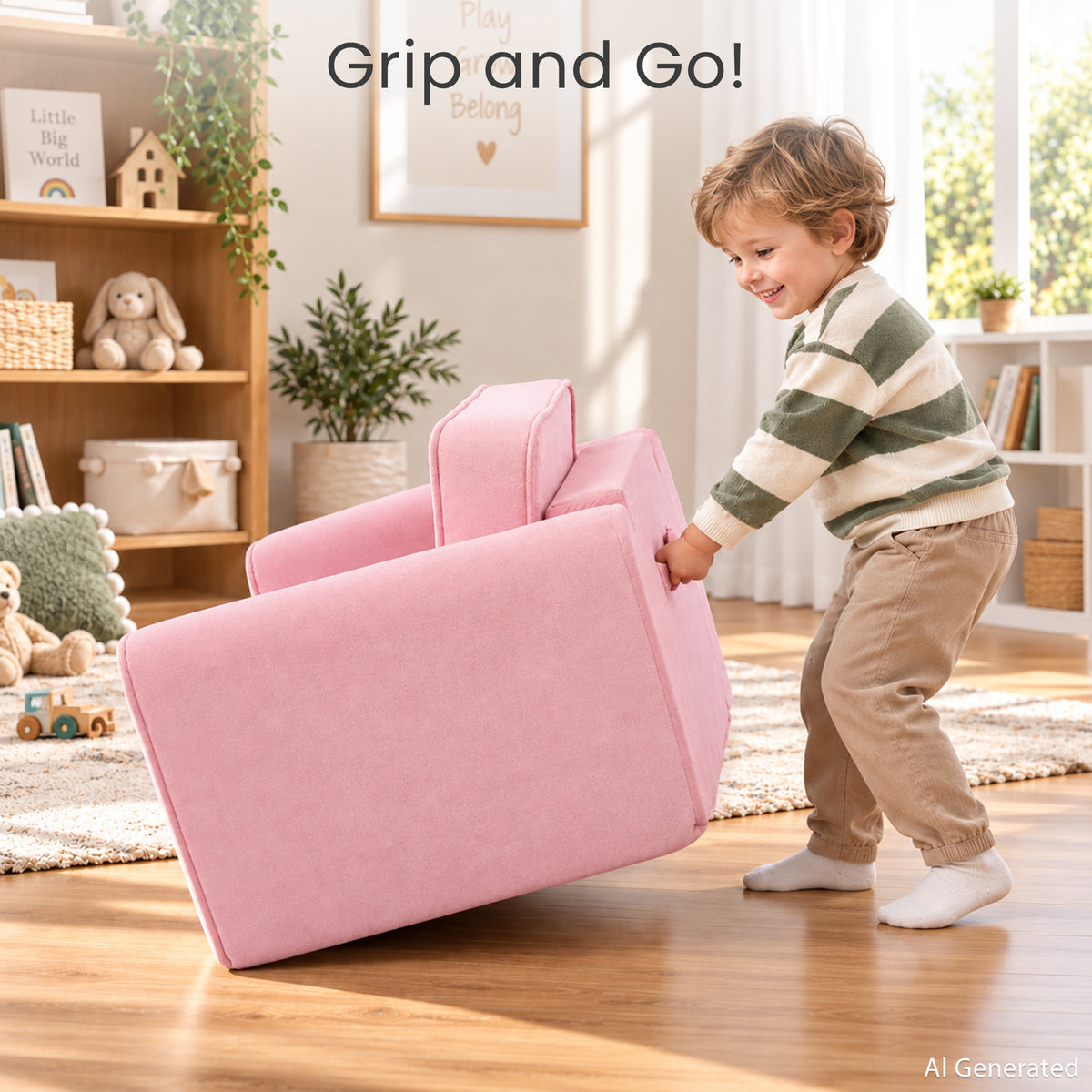 AILEEKISS 2-in-1 Toddler Sofa Chair, Foldable Kids Couch Flip Open Bed for Playroom, Pink