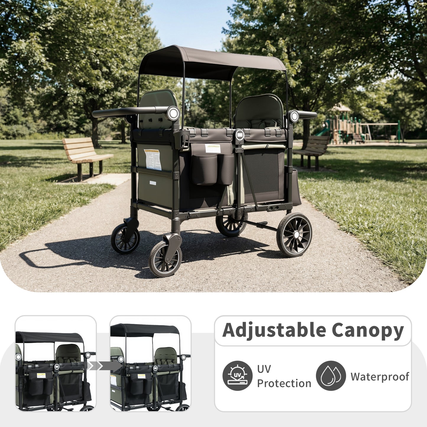 AILEEKISS Wagon Stroller for 4 Toddlers, 4-in-1 Baby Wagon with Canopy, 59 Pounds, Green