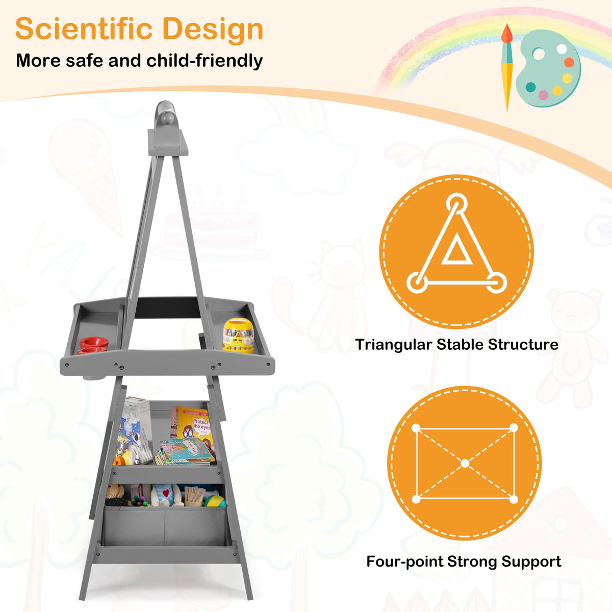 LINLUX 3 in 1 Kids Art Easel Drawing Board Double-Sided Whiteboard Chalkboard, Grey