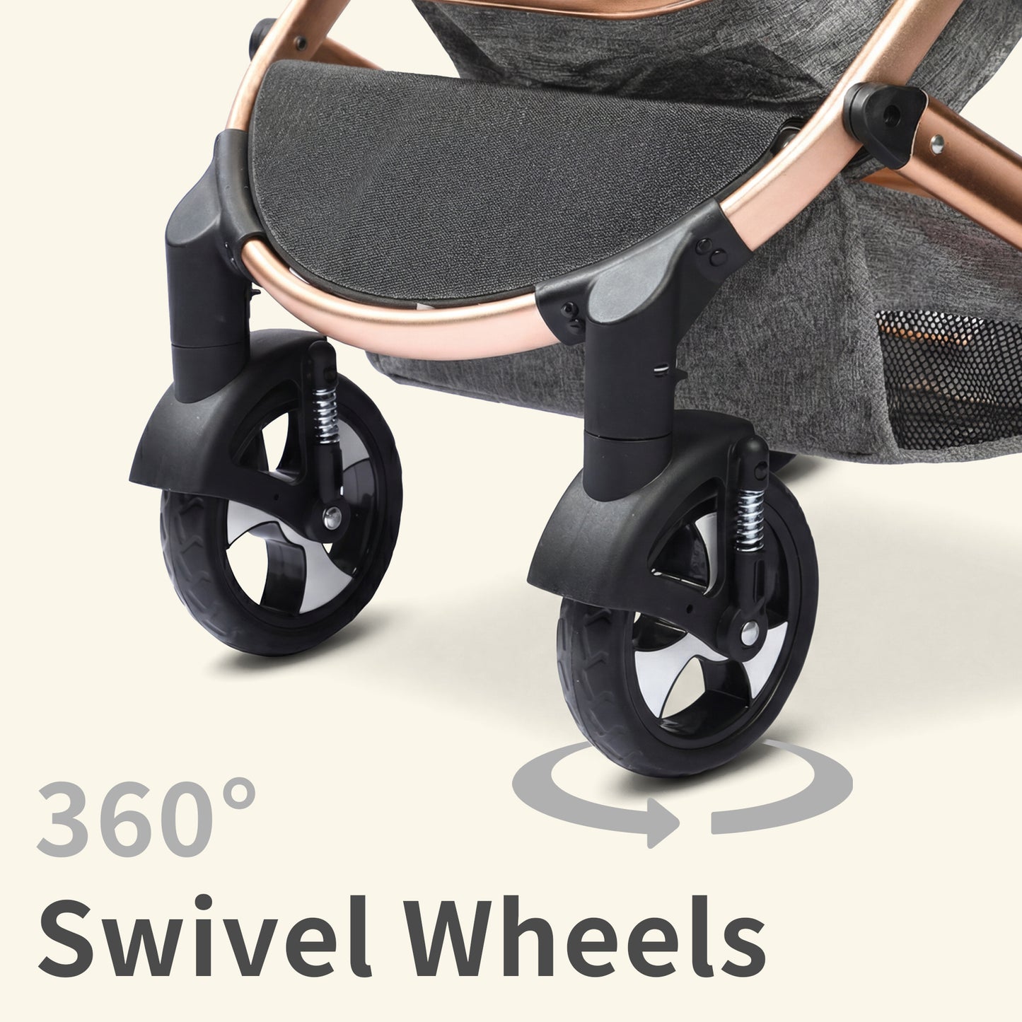 AILEEKISS 3 in 1 Convertible Baby Stroller, Unisex Folding Newborn Stroller with Big Seat, Rose Gold