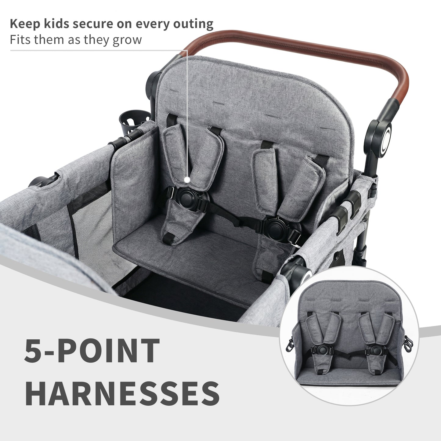 AILEEKISS Wagon Stroller for 4 Toddlers, 4-in-1 Baby Wagon with Canopy, 59 Pounds, Grey