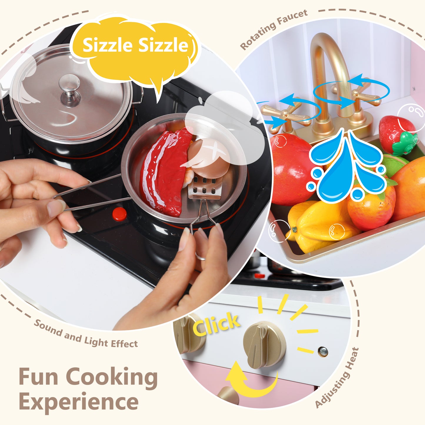 LINLUX Wooden Kids Play Kitchen, Toy Kitchen Playset For Toddler, Realistic Kitchen Sets Baby, Black