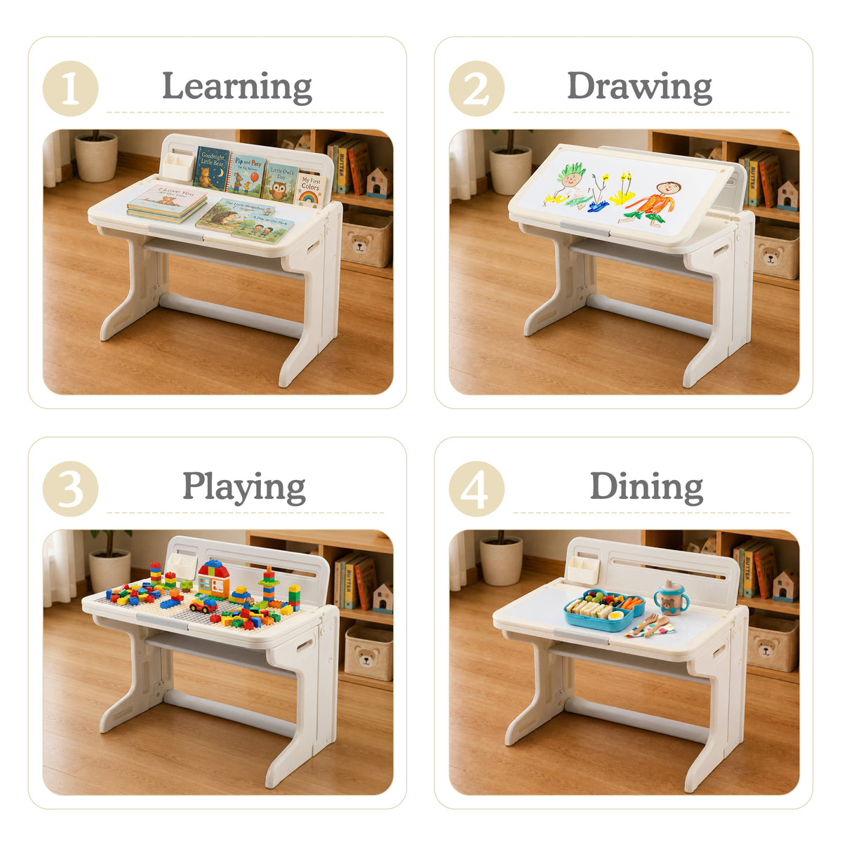 AILEEKISS Kids Activity Table with Storage, Foldable Multi-Purpose Play Desk with for Children