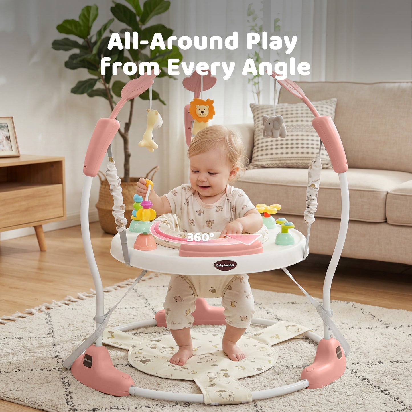 AILEEKISS Baby Jumper Activity Center with 360° Rotating Seat, Toddler Bouncer for 6 Months+, Pink
