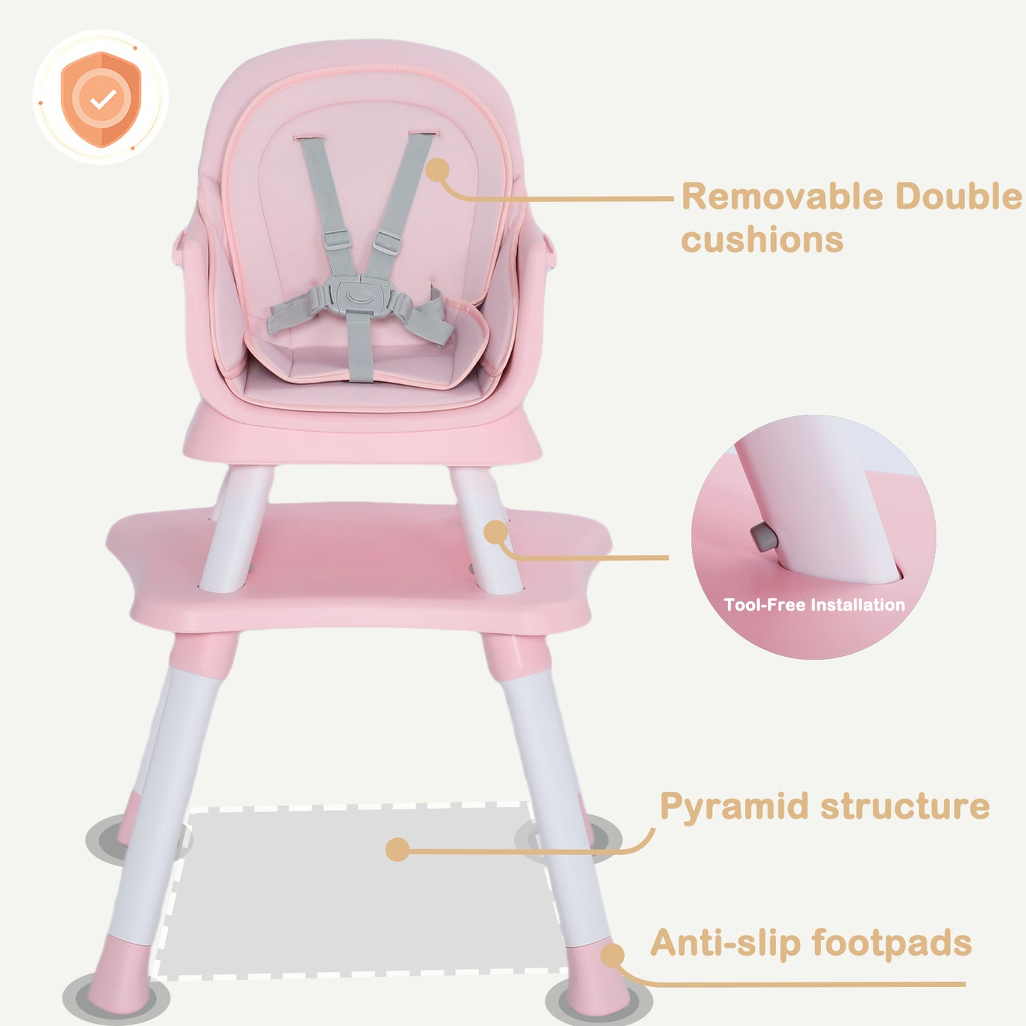 AILEEKISS 8 in 1 Baby High Chair, Toddler Dining Booster Seat for Eating, Pink White