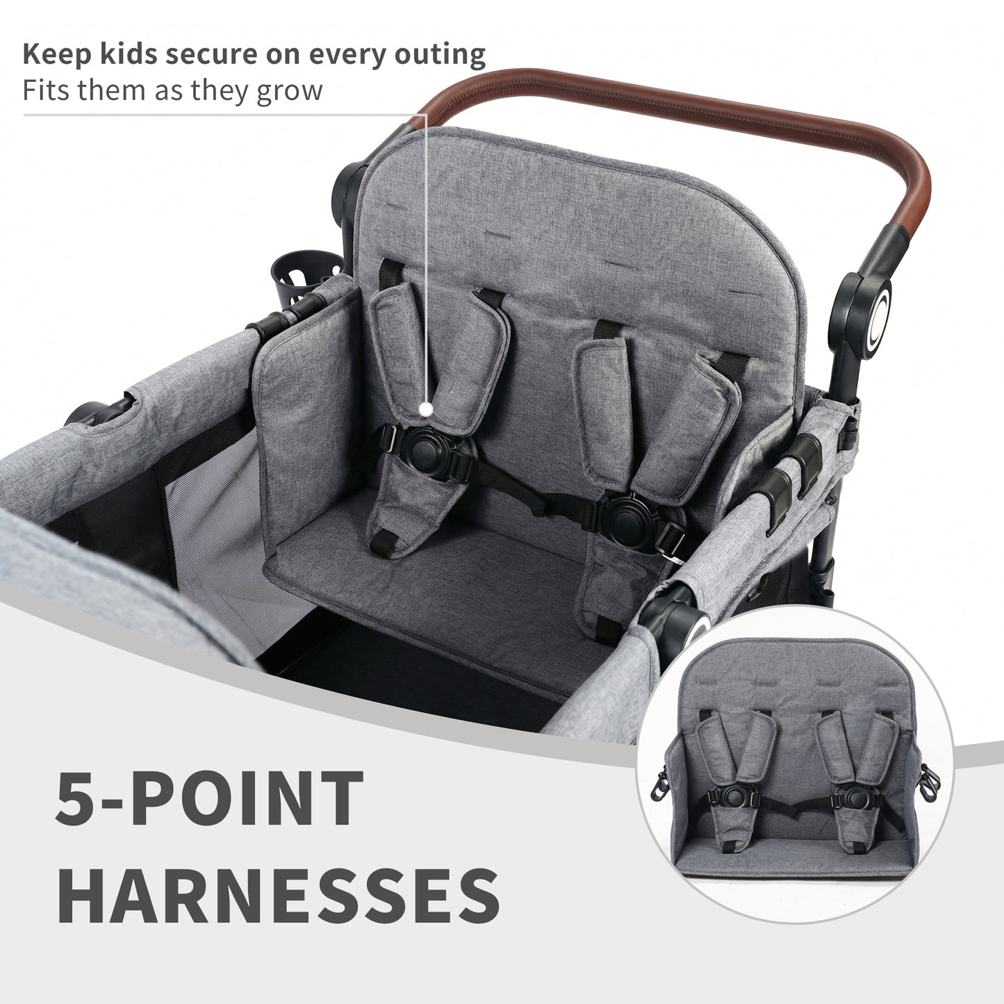 AILEEKISS Wagon Stroller for 4 Toddlers, 4-in-1 Baby Wagon with Canopy, 59 Pounds, Black Grey