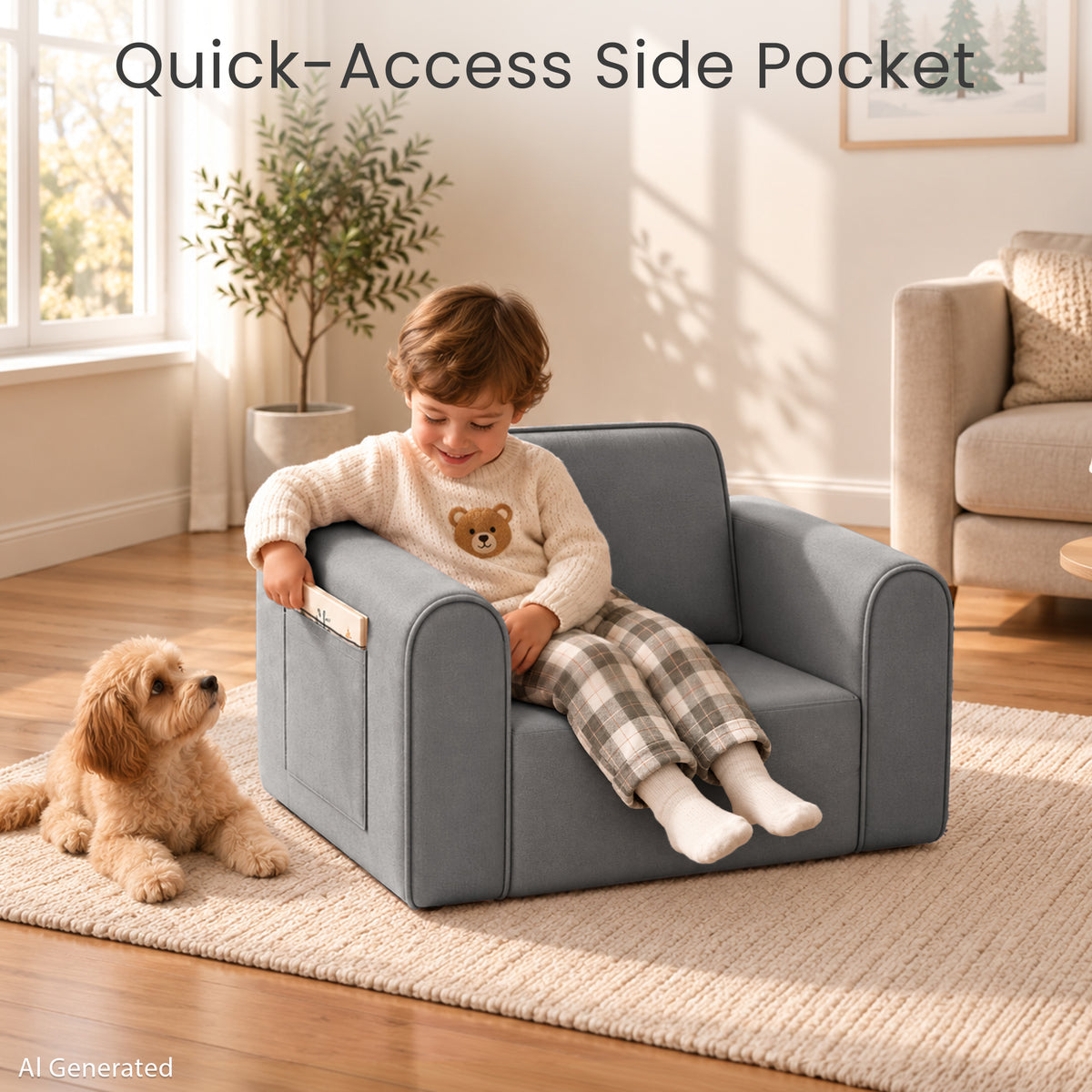 AILEEKISS 2-in-1 Toddler Sofa Chair, Foldable Kids Couch Flip Open Bed for Playroom, Grey