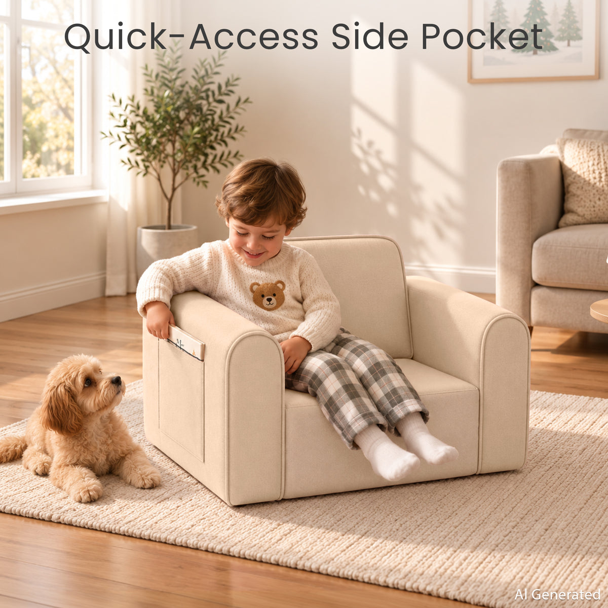 AILEEKISS 2-in-1 Toddler Sofa Chair, Foldable Kids Couch Flip Open Bed for Playroom, Beige