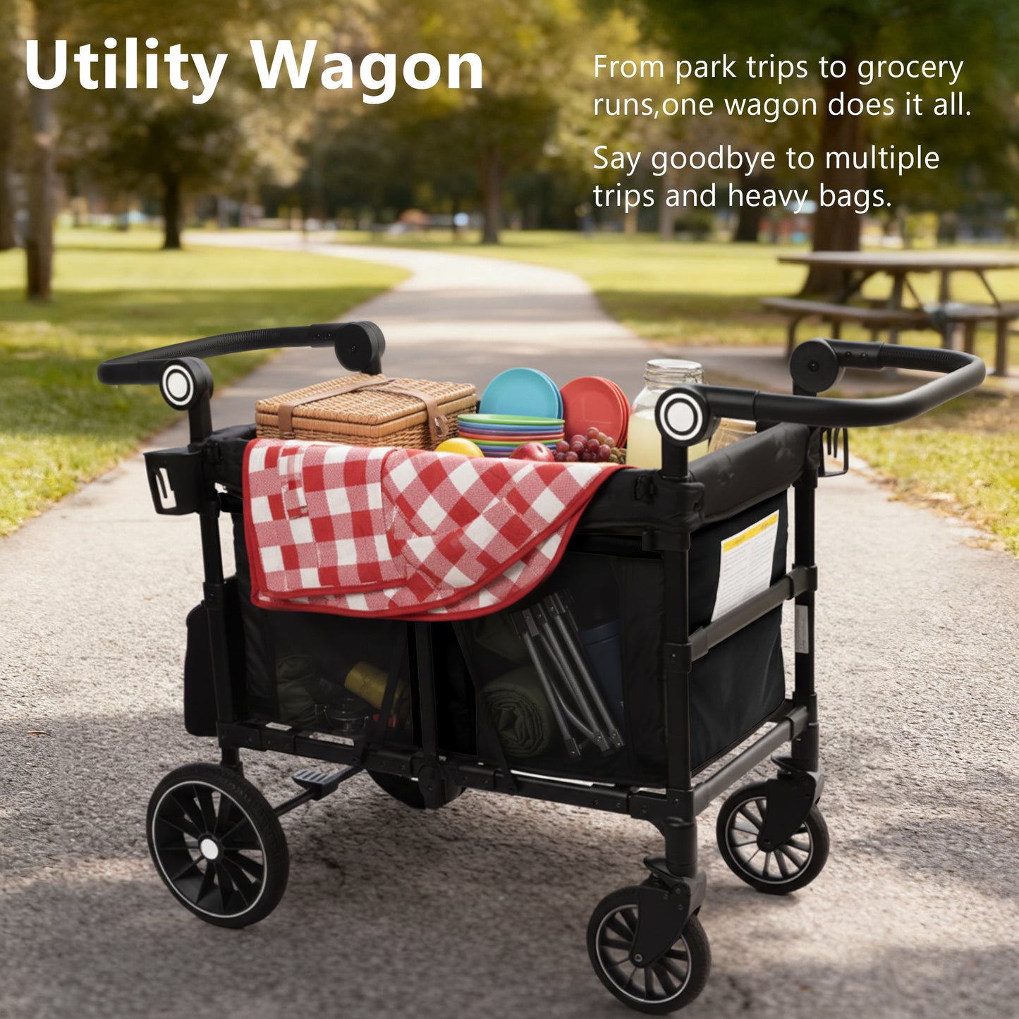 AILEEKISS Stroller Wagon for 2 Toddlers with Canopy, All-Terrain Baby Wagon Stroller, 55 Pounds, Black