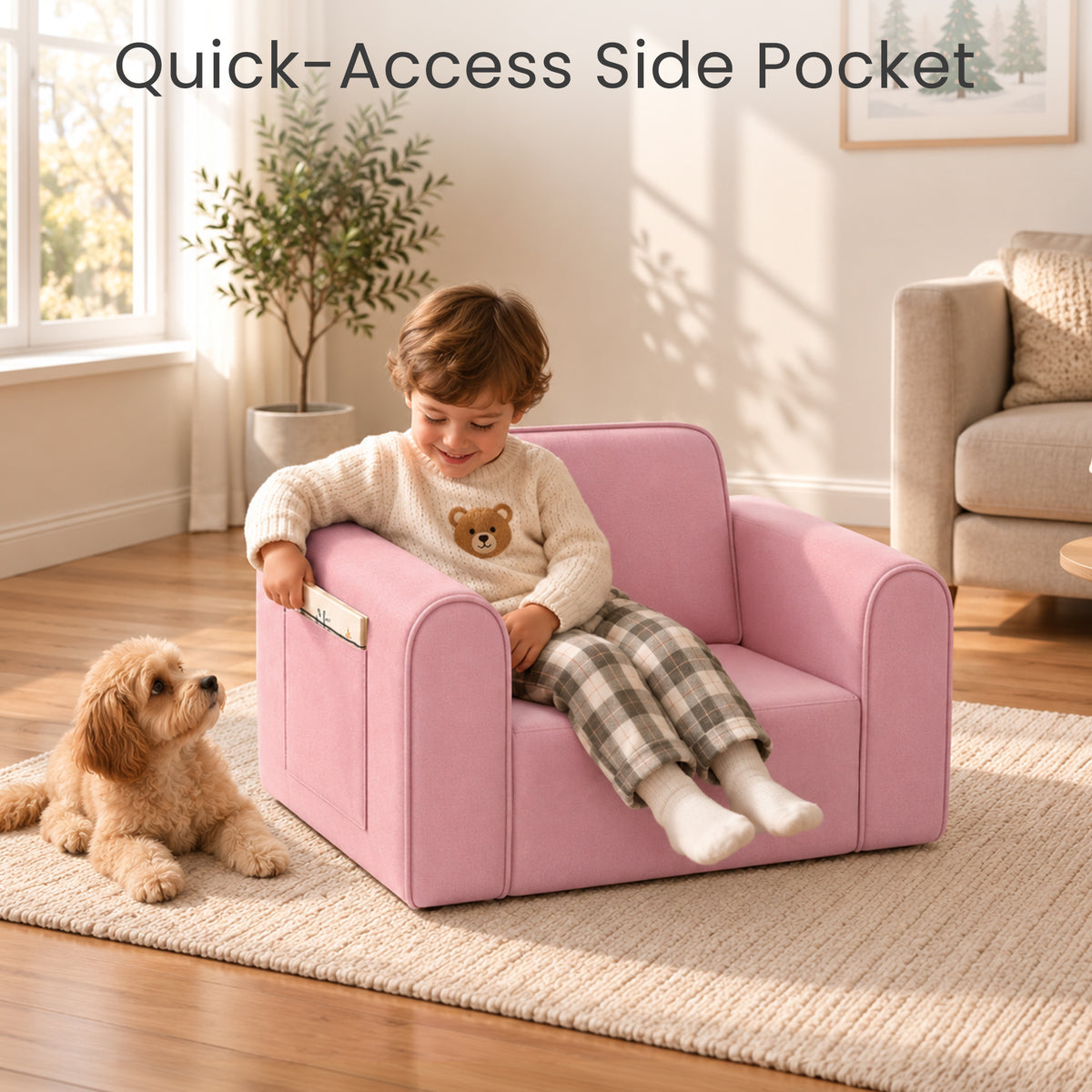 AILEEKISS 2-in-1 Toddler Sofa Chair, Foldable Kids Couch Flip Open Bed for Playroom, Pink