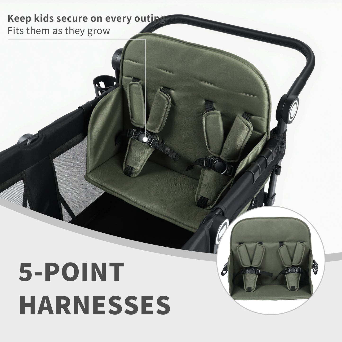 AILEEKISS Wagon Stroller for 4 Toddlers, 4-in-1 Baby Wagon with Canopy, 59 Pounds, Green