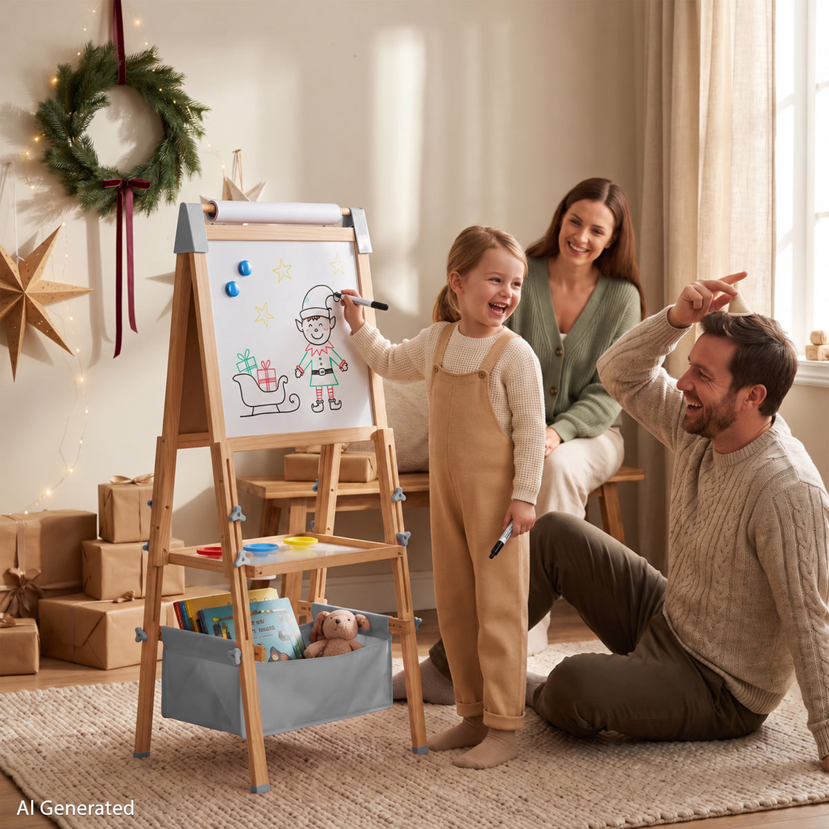 AILEEKISS Kids Art Easel Double-Sided Art Easel with Whiteboard and Chalkboard for Painting, Grey