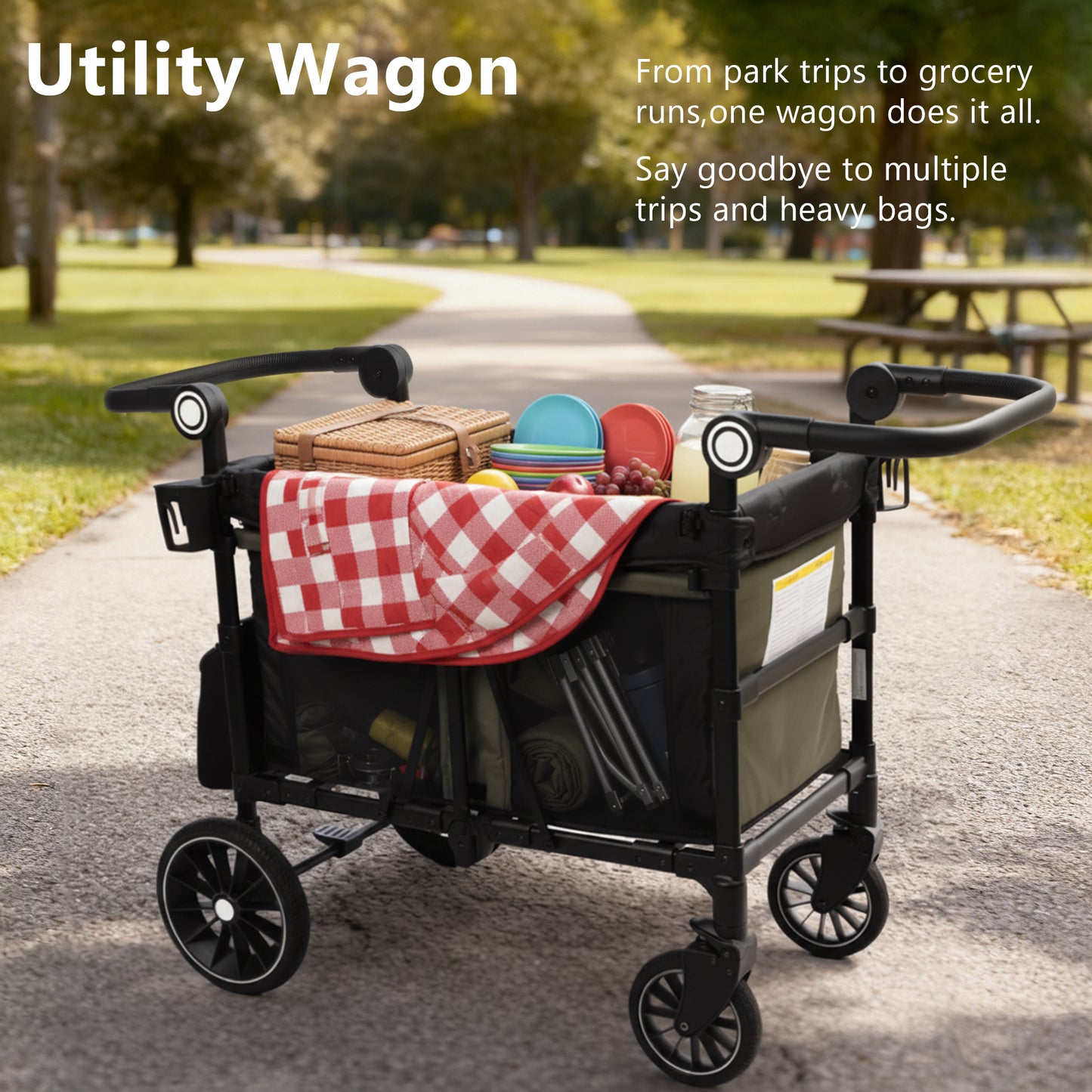 AILEEKISS Stroller Wagon for 2 Toddlers with Canopy, All-Terrain Baby Wagon Stroller,55 Pounds, Green