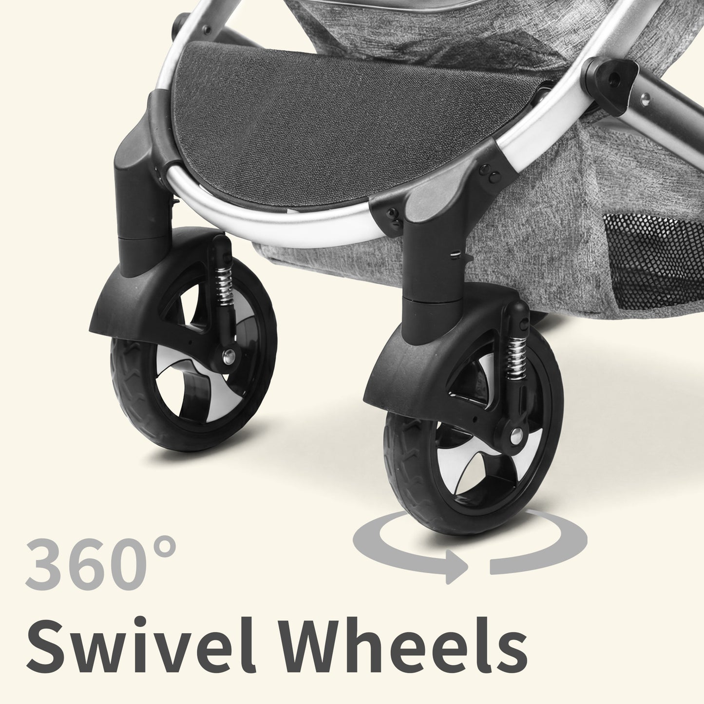 AILEEKISS 3 in 1 Convertible Baby Stroller, Unisex Folding Newborn Stroller with Big Seat, Light Grey