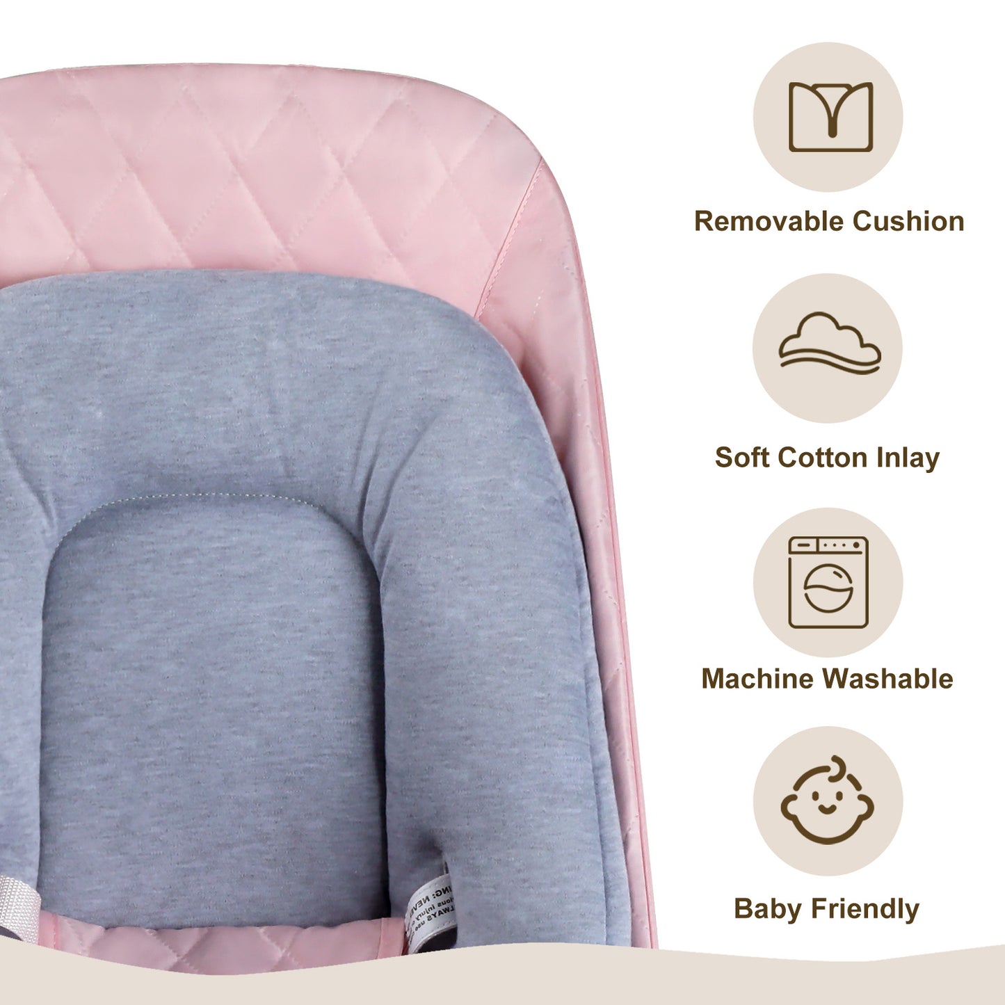 Baby Bouncer for Infants 3 in 1 Folding Baby Rocker Seat Unisex Lounge Recline Chair, Pink