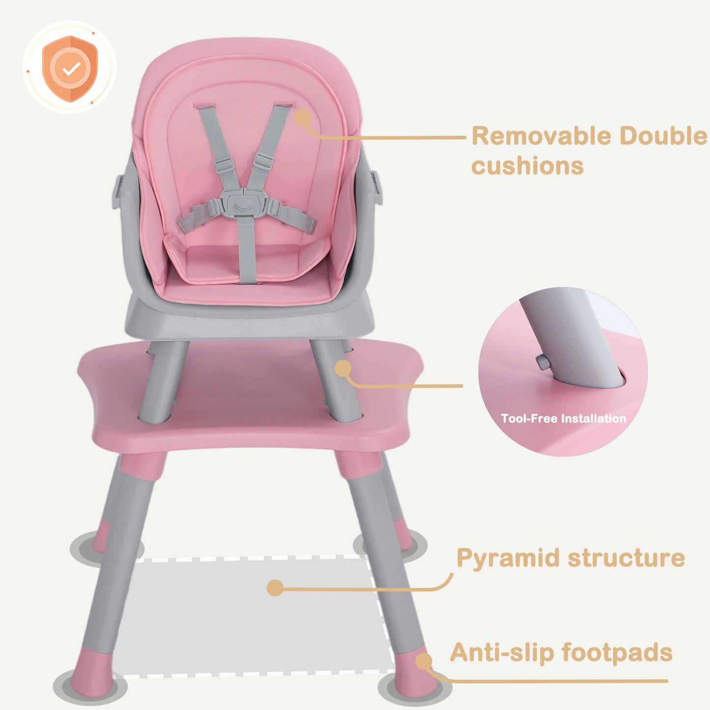 AILEEKISS 8 in 1 Baby High Chair, Toddler Dining Booster Seat for Eating, Pink Grey