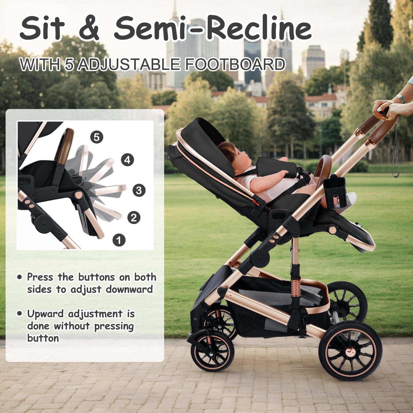 AILEEKISS 2-in-1 Baby Stroller with Adjustable Seat, Foldable Stroller for Toddler, 26 Pounds, Black