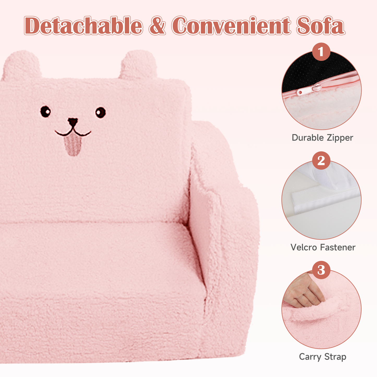 AILEEKISS Toddler Sofa, Foldable Kids Sofa Couch, Convertible Baby Lounger Chair for Playroom, Pink
