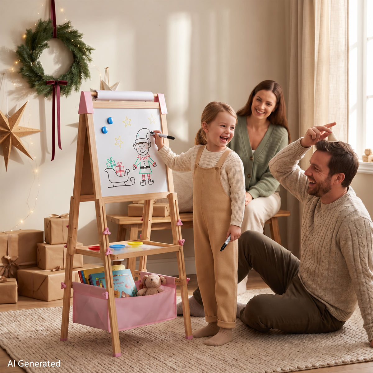 AILEEKISS Kids Art Easel Double-Sided Art Easel with Whiteboard and Chalkboard for Painting, Pink