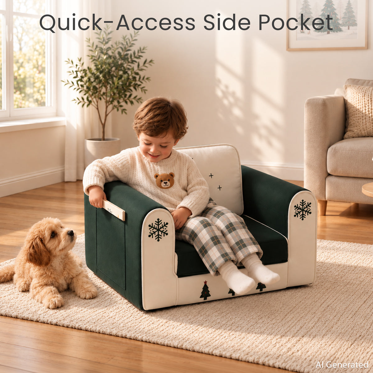 AILEEKISS 2-in-1 Toddler Sofa Chair, Foldable Kids Couch Flip Open Bed for Playroom, Beige Green