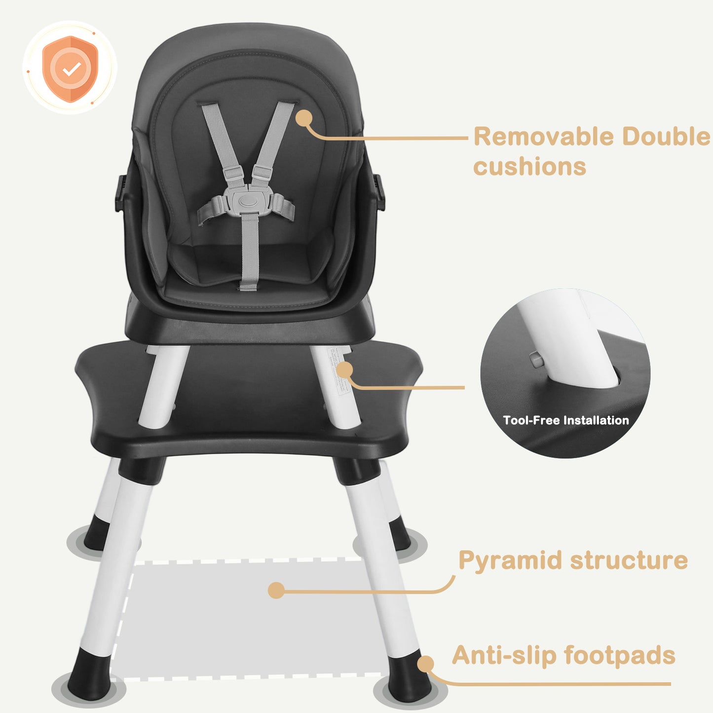 AILEEKISS 8 in 1 Baby High Chair, Toddler Dining Booster Seat for Eating, Grey