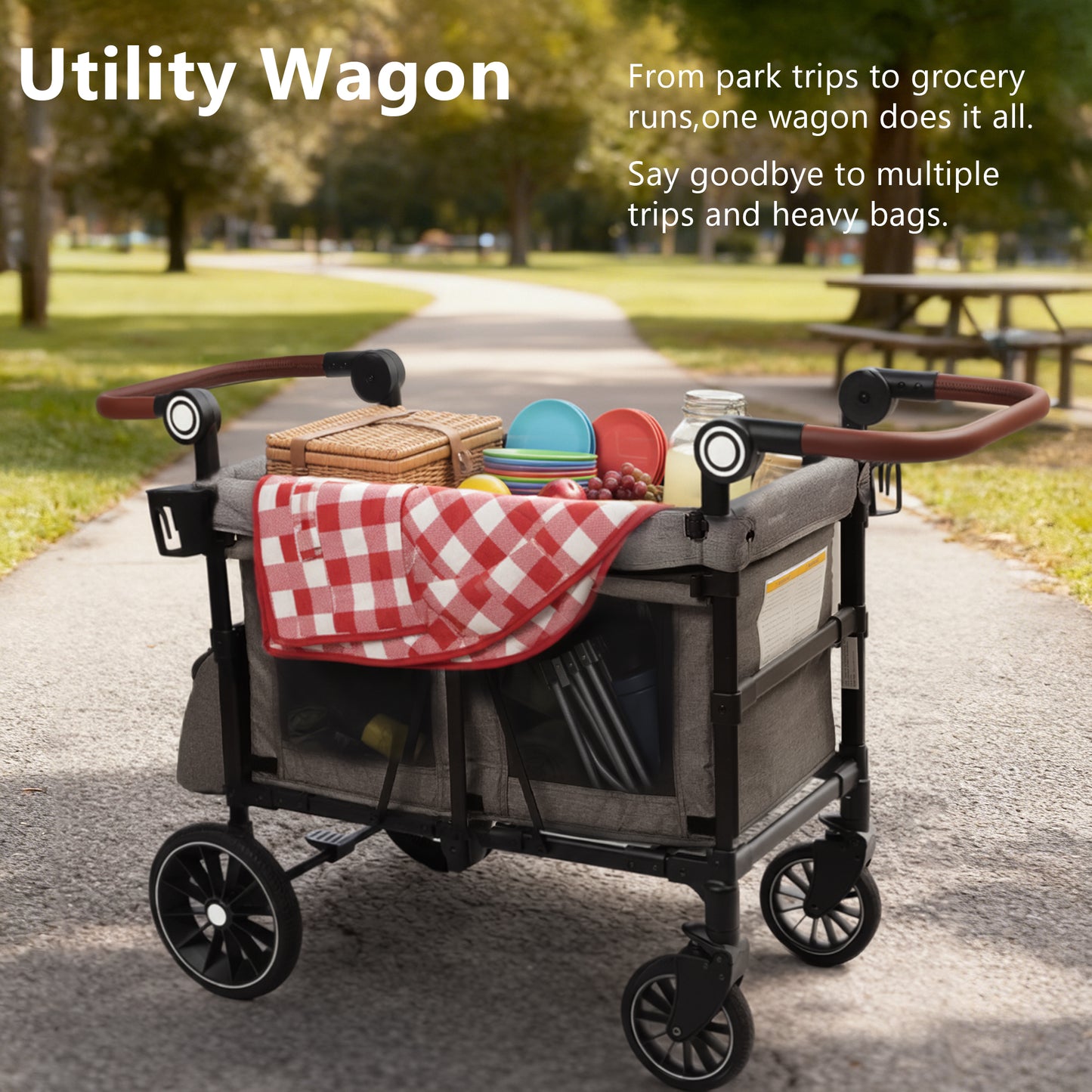AILEEKISS Stroller Wagon for 2 Toddlers with Canopy, All-Terrain Baby Wagon Stroller,55 Pounds, Grey