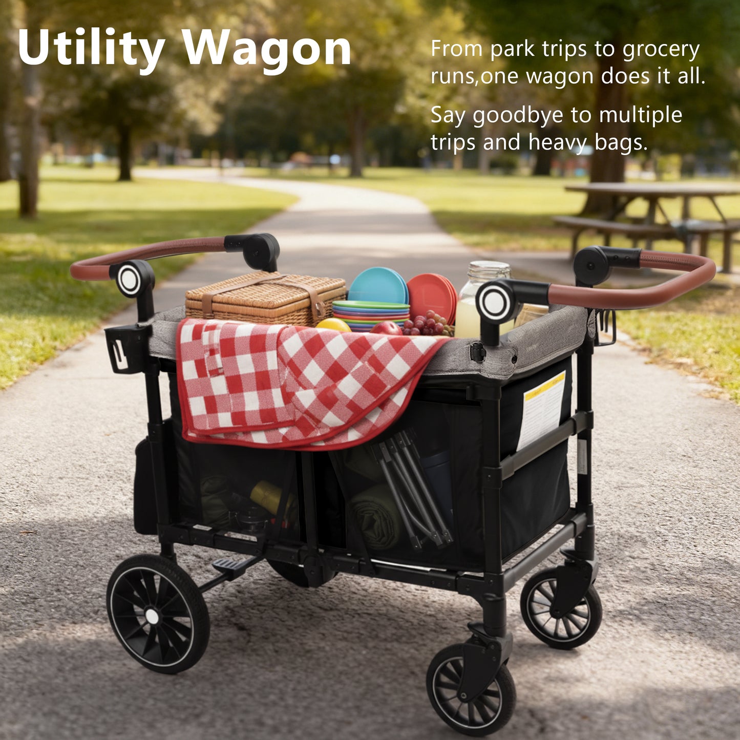 AILEEKISS Stroller Wagon for 2 Toddlers with Canopy, All-Terrain Baby Wagon, 55 Pounds, Black & Grey