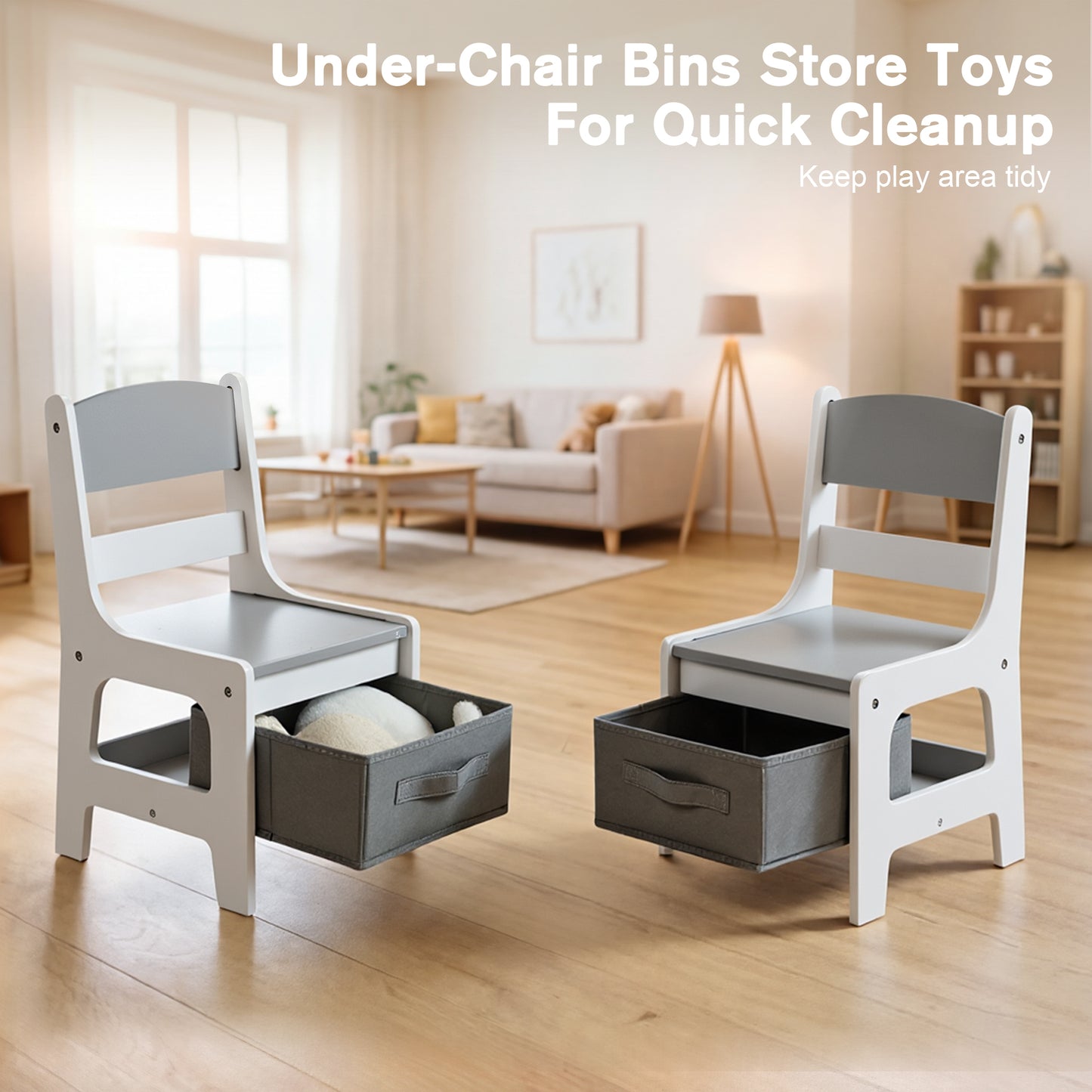 LINLUX Kids Art Table w/Easel, Kids Craft Table & Chair Set for Drawing, Child Activity Table, Grey