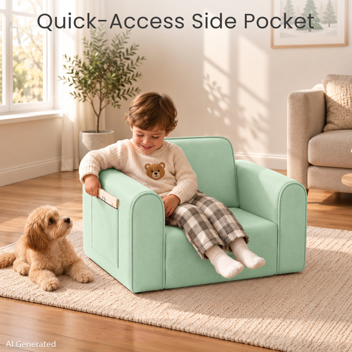 AILEEKISS 2-in-1 Toddler Sofa Chair, Foldable Kids Couch Flip Open Bed for Playroom, Green