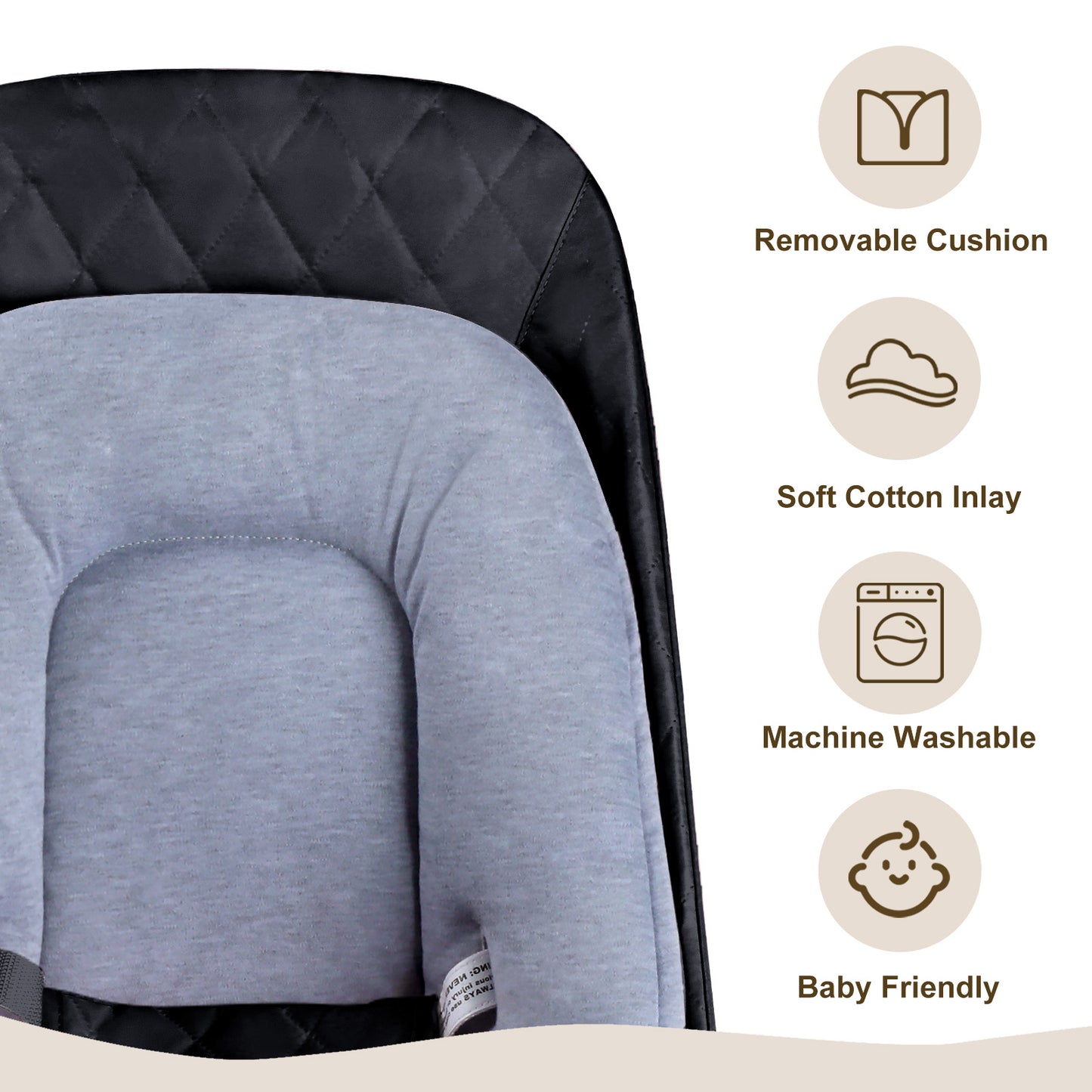 Baby Bouncer for Infants 3 in 1 Folding Baby Rocker Seat Unisex Lounge Chair, Black