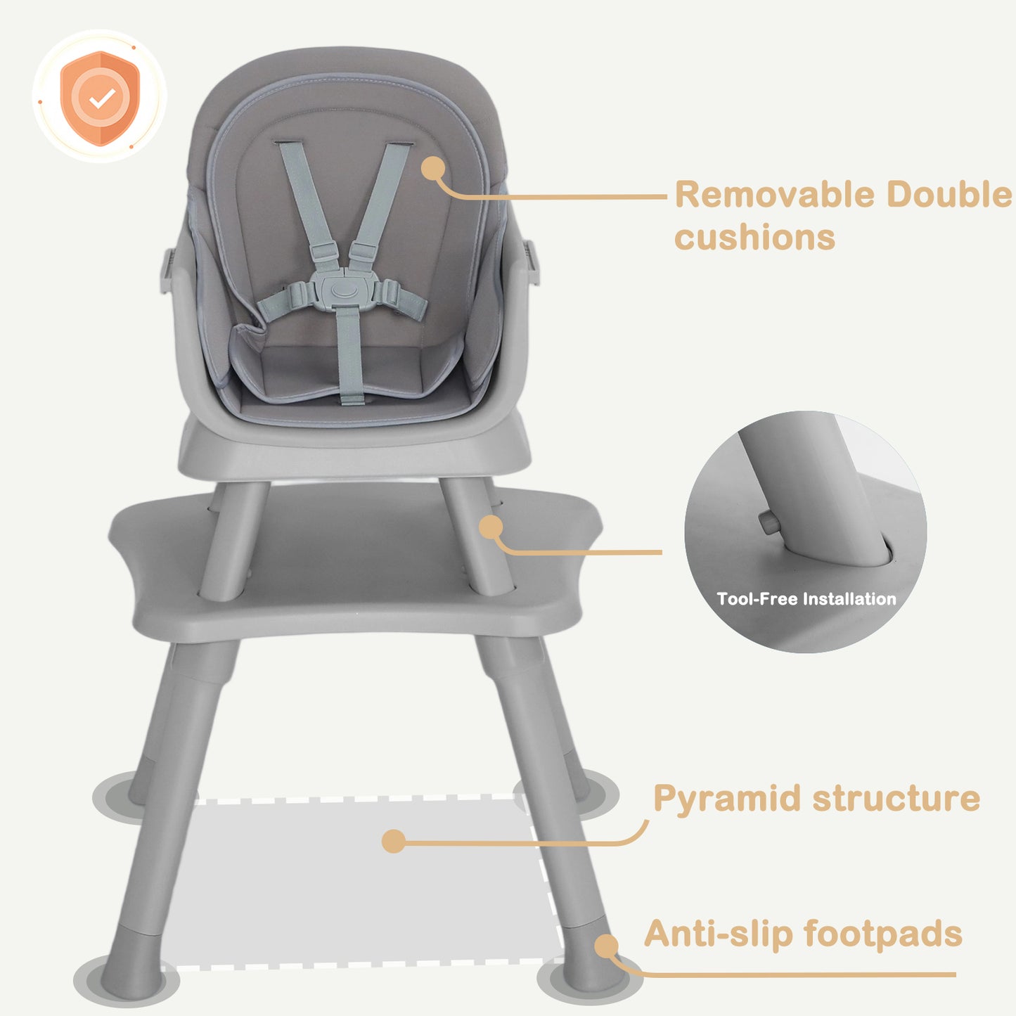 AILEEKISS 8 in 1 Baby High Chair, Toddler Dining Booster Seat for Eating, Light grey