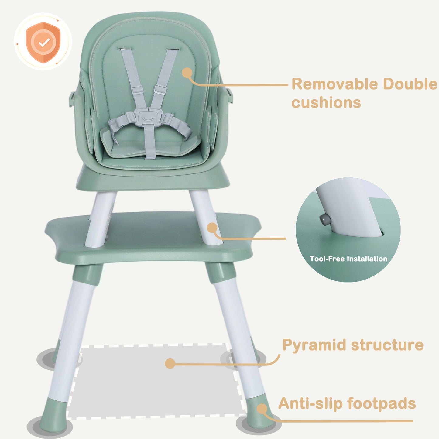 AILEEKISS 8 in 1 Baby High Chair, Toddler Dining Booster Seat for Eating, Green
