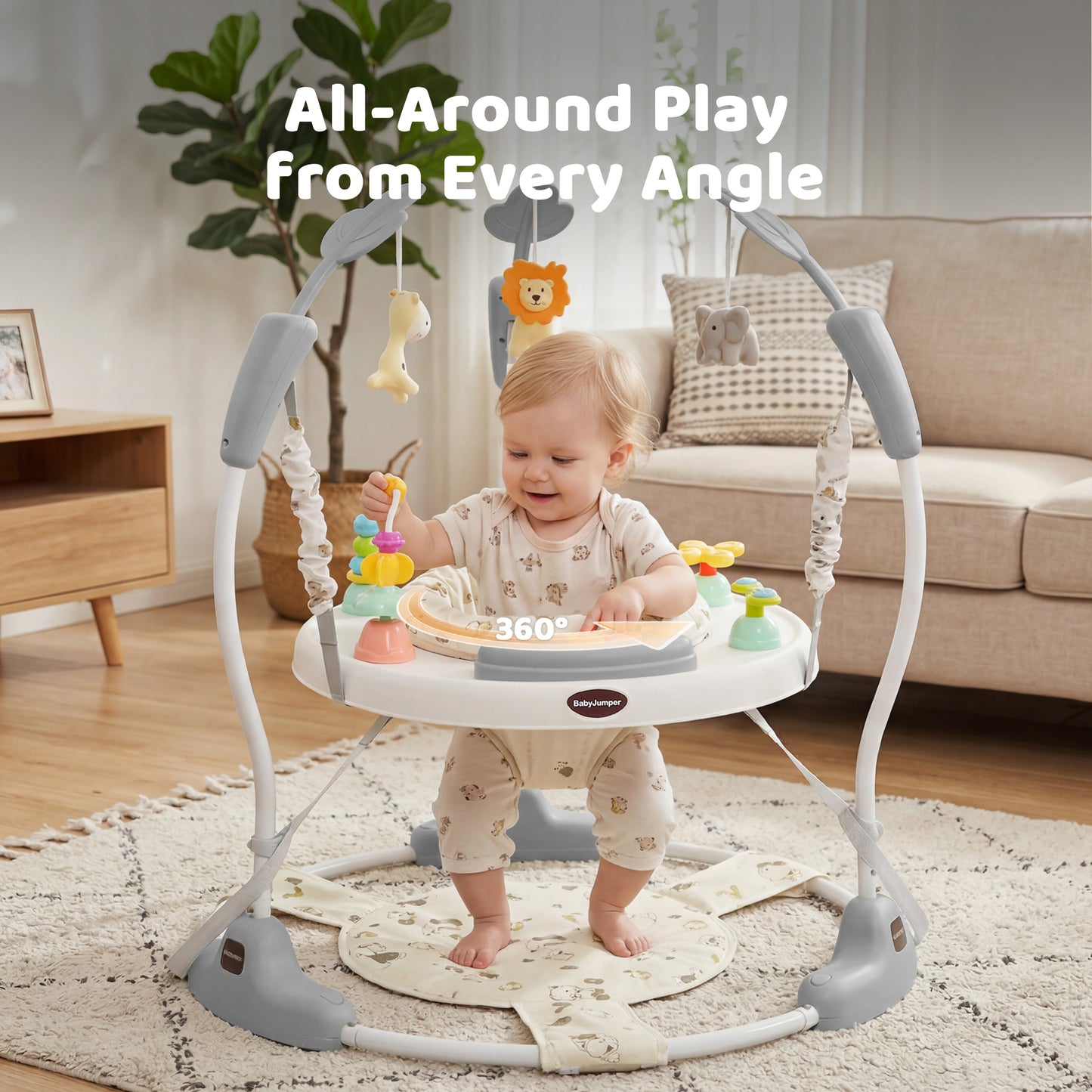 AILEEKISS Baby Jumper Activity Center with 360° Rotating Seat, Toddler Bouncer for 6 Months+, Grey
