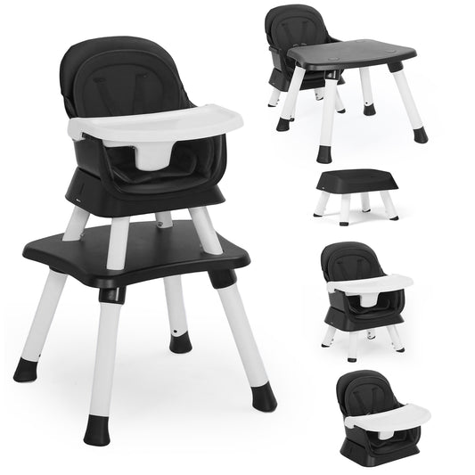 AILEEKISS 8 in 1 Baby High Chair, Toddler Dining Booster Seat for Eating, Black