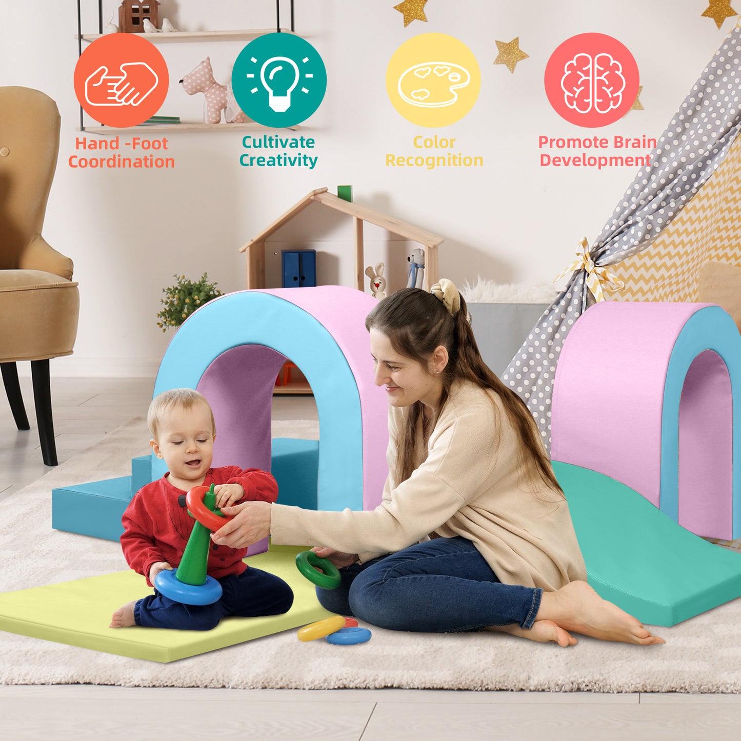 LINLUX 9-Piece Toddler Climbing Foam Block, Soft Foam Building Blocks for Kids, Baby Climbing Toys